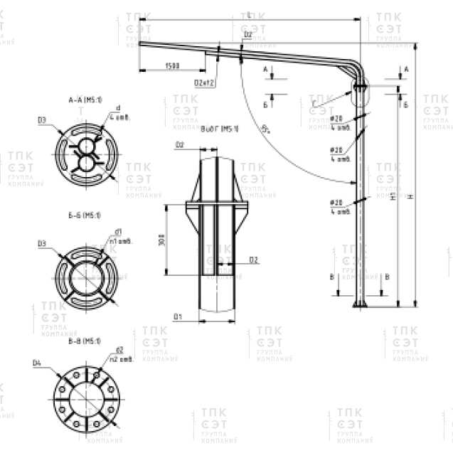 Опора светофорная консольная трубчатая фланцевая ОС-6,0/8,0-6,0